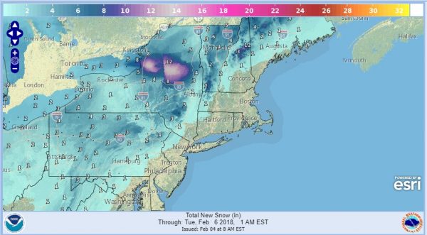 Super Bowl Sunday Winter Weather Advisory NE Pennsylvania Catskills