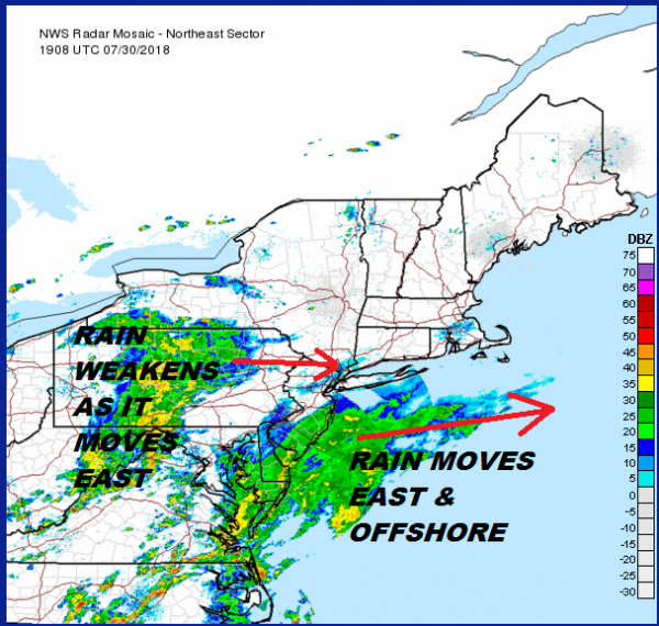 Rain Coastal New Jersey Moving East Warm Humid Week
