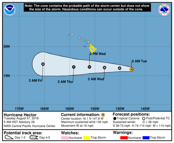 Hurricane Hector 130 MPH WINDS Heads West Tropical Storm Watch Big Island of Hawaii