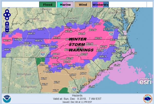 ssouthern snow storm now winter storm warnings