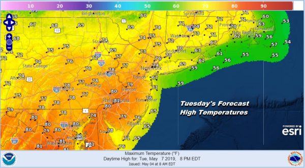 Tuesday's Forecast High Temperatures