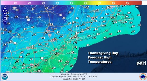 Thanksgiving Day Forecast High Temperatures