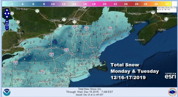 Total Snow  Monday & Tuesday 12/16-17/2019