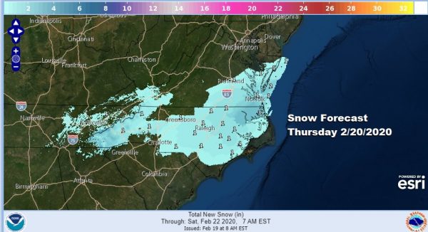 Snow Thursday North Carolina Southern Virginia Cold Dry Northeast Through Friday