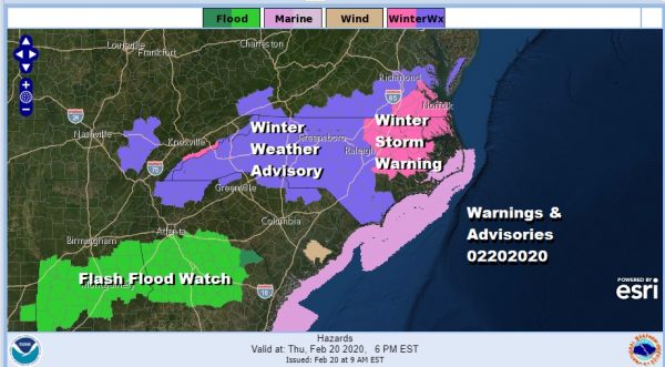 Winter Storm North Carolina Southern Virginia While Northeast is Dry Sunny & Cold