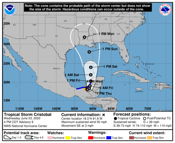 Tropical Storm Cristobal On The Coast Will Head Northward Toward Gulf Coast Late Weekend