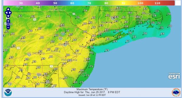 heat humidity moving eastward
