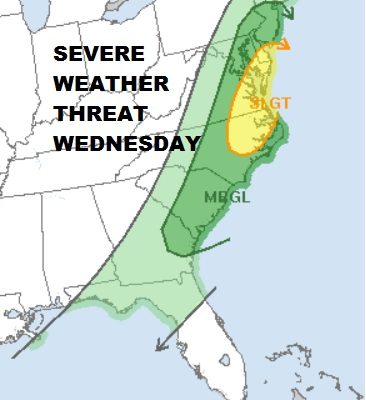 Severe Weather Threat Wednesday New Jersey Southward
