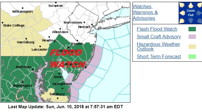 Flood Watch Central South Jersey Southward, Dry Northward