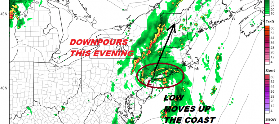 Low Moving Northward Downpours Thunderstorms Early Tonight
