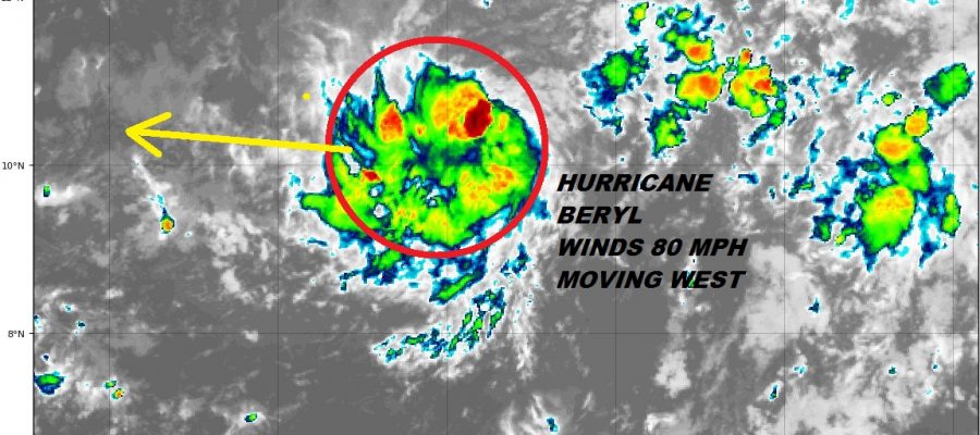 Hurricane Tropical Storm Watches Posted Leeward Islands Beryl 80 MPH Winds