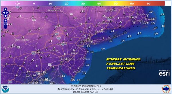 MONDAY MORNING FORECAST LOW TEMPERATURES