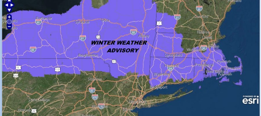 Winter Weather Advisory Upstate NY New England Wednesday into Thursday