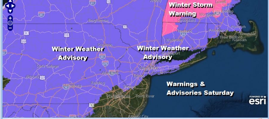 Winter Weather Advisories Eastern Pennsylvania Northern New Jersey NYC Hudson Valley Long Island Connecticut