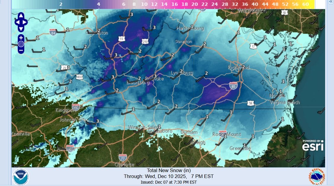 Another round of a few inches of snow for Virginia & Northern North ...